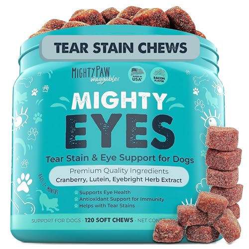 Mighty Paw Waggables Eyes (Made in USA) | Tear Stain Chews for Dogs. Vision and Tear Stain Support Eye Supplements for Dogs. Lutein Dog Tear Stain Supplement. Lubricates Eyes, Immune Support (120 Ct)