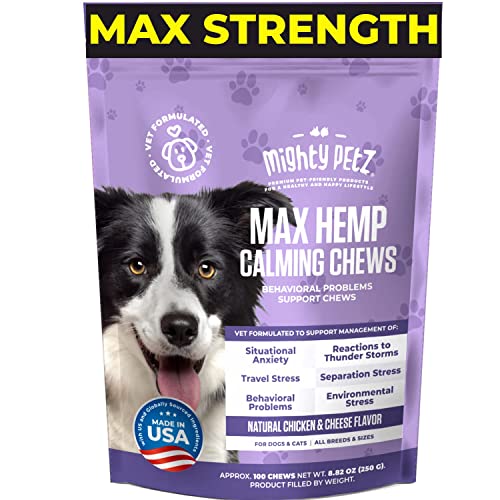 Mighty Petz MAX Hemp Calming Chews for Dogs with Anxiety –Dog Calming Treats with Hemp Oil. Calming Dog Chews for Pet Composure, Dog Anxiety Relief Support. (Adult & Senior - All Breeds)