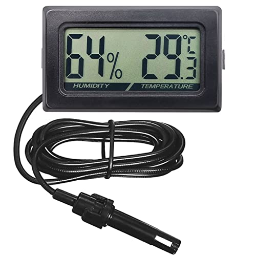 Mini Reptile Terrarium Thermometer Hygrometer with Probe Reptile Thermometer and Humidity Gauge Digital Pet Thermometer with Fast Readout for Turtles Lizards Care Aquariums (Black)