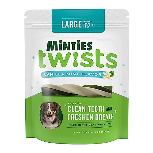 Mintes Dental Twists for Dogs, Vet-Recommended Vanilla-Flavored Dental Chews for Medium/Large Dogs over 40 lbs, Dental Treats Clean Teeth, Fight Bad Breath, and Removes Plaque and Tartar, 12oz