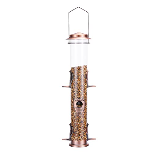 MIXXIDEA Metal Tube Bird Feeders for Outdoors Hanging Bird Feeders for Outside Wild Birds Feeder 6 Ports Hanging Bird Feeder Attract Birds in Your Lawn, Garden, Balcony - Antique Copper - 1 Pack