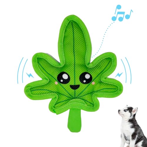 "MJ The Leaf" Dog Chew Toy- Crinkly & Squeaky Dog Toys for Teething Puppies & Small Dogs: Soft, Durable Plush Dog Toy w/No Stuffing Tough Dog Toys for Aggressive Chewers-Small-Medium Funny Dog Toys