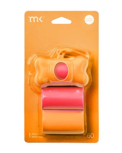 Modern Kanine Leash Dog Waste Bags Dispenser for Poop Bags, 60 Scented Dog Waste Bags, Leash Dispenser (Orange)