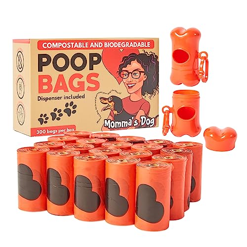 Momma's Compostable Dog Poop Bags Rolls Scented - 10% to Charity - Strong 300 Biodegradable Poop Bags, 20 Rolls Poop Bags for Dogs, Dog Waste Bags, Doggy Poop Bags, Doggie Poop Bags, Dog Bags For Poop