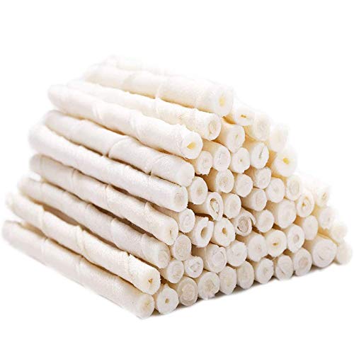 MON2SUN Dog Rawhide Twist Sticks Natural 5 Inch Thin Sticks Rawhide Chews Dog Treats for Puppy and Small Dogs 60 Count