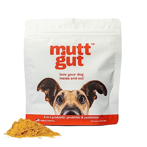 MuttGut Dog Prebiotic, Probiotic and Postbiotic Supplement Powder - 3-in-1 Organic, Plant-Based, Preservative Free - Dog Digestive and Gut Health Support - Made in The USA (180g, 90 Day Supply)