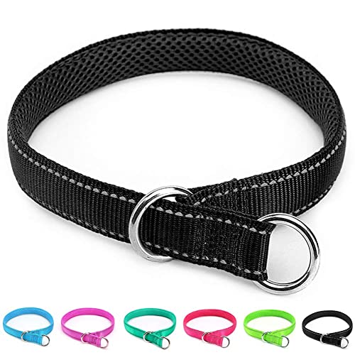 Mycicy Reflective Slip Collar, Soft Nylon Training Choke Collar for Dogs in Black 22", Wide 1"