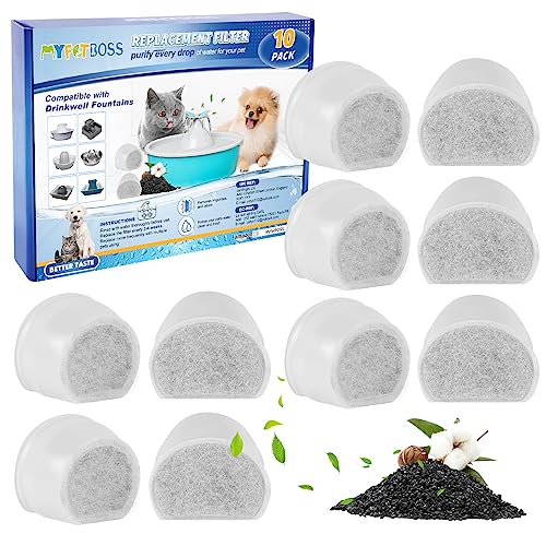 MyfatBOSS Cat Water Fountain Filter, Pet Fountain Filters Compatible for Petsafe Water Fountains, Dog Replacement Carbon Filters for Drinkwell Seaside Creekside Pagoda Seascape Butterfly Avalon 10Pack