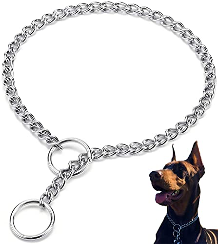 Mystercome Dog Collar Slip Collar Metal Collar Chewproof P Collar Heavy Chain Dog Training Collar Choke Collar Adjustable Weather Proof Alloy Collars for Small Medium Large Dogs 15inch,2.0mm