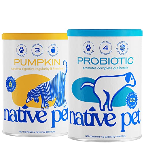 Native Pet Belly Bundle | Pumpkin for Dogs (8oz) + probiotic Powder for Dogs (8 oz) | All-Natural Remedy for Dog Diarrhea + Dog Upset Stomach + Dog Gas Relief | Natural Relief for Upset stomachs!