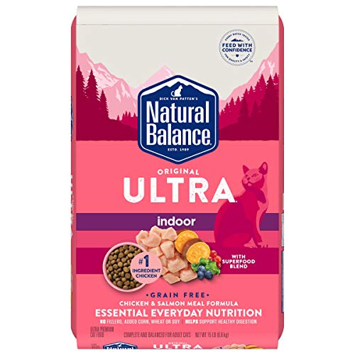 Natural Balance Original Ultra Indoor Chicken & Salmon Meal Cat Food, Dry Food for Indoor Adult Cats, 15-lb. Bag