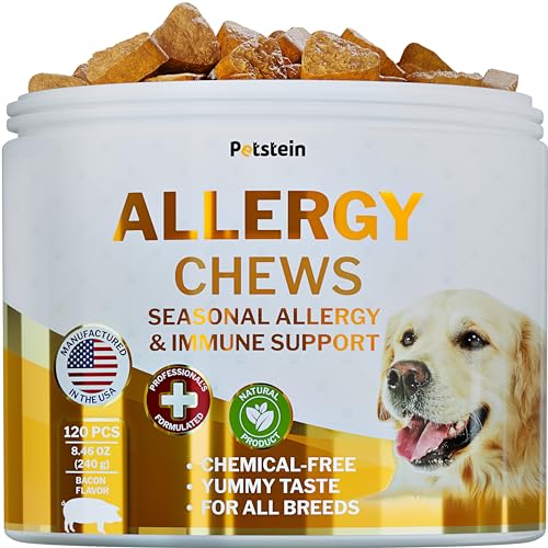 Natural Dog Allergy Chews with Omega, Probiotics, Apple Cider Vinegar - Dog Allergy Relief Supplement - Helps with Hot Spots, Itchy Skin, Seasonal and Food Dog Allergies - 120 Allergy Chews for Dogs