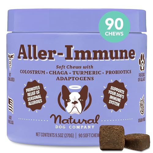 Natural Dog Company Aller-Immune Chews (90 Pieces), Salmon Flavor, with Canine-Specific Probiotics, Allergy Immune Supplement for Dogs of All Ages, Sizes & Breeds, Boosts Immune System