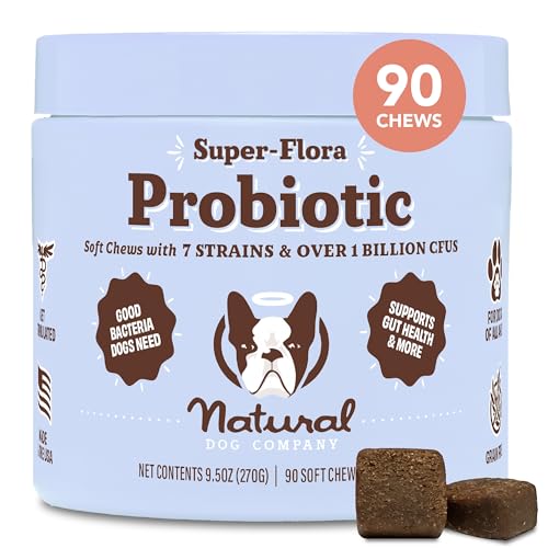 Natural Dog Company Probiotic Chews for Dogs (90 Bites), Chicken Flavor, Helps with Digestion & Gut Health Supports Immune System, Probiotics Supplement for Dogs of All Ages, Sizes & Breeds.