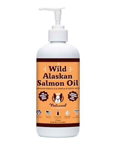 Natural Dog Company Pure Wild Alaskan Salmon Oil for Dogs (32oz) Skin & Coat Supplement for Dogs, Dog Oil for Food with Essential Fatty Acids, Fish Oil Pump for Dogs, Salmon Oil for Puppies