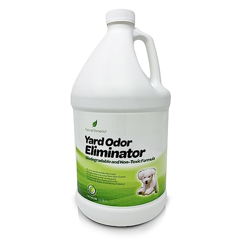 Natural Elements Yard Odor Eliminator | Enzyme Odor Control | Non-Toxic | Dog, Cat, Urine, & Feces | Unscented, Non- Masking (1 Gallon)