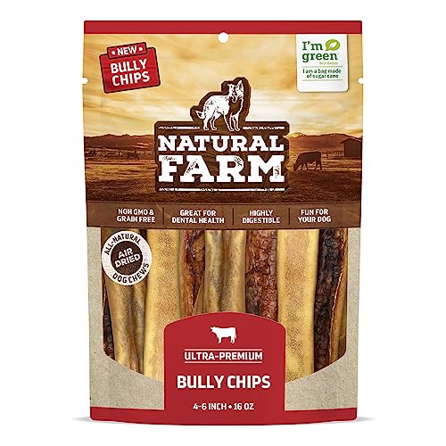 Natural Farm Bully Slices (4-6 Inch, 16 Oz.), Beef Cheek Chips from Grass-Fed Cows, Non-GMO, Grain-Free, Natural Long-Lasting Dog Chews for Small, Medium & Large Dogs, Great Rawhide Alternative