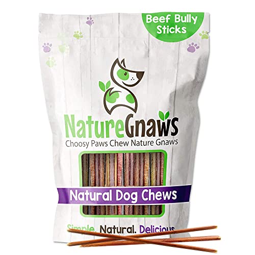 Nature Gnaws Super Skinny Bully Sticks for Small Dogs - Premium Natural Beef Dental Bones - Tasty Thin Dog Chew Treats for Toy Breeds & Puppies - Rawhide Free