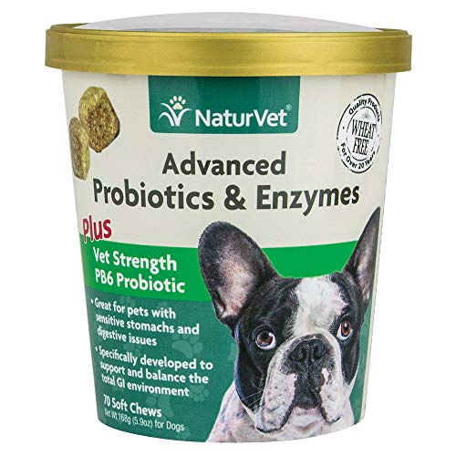 NaturVet Advanced Probiotics and Enzymes Supplement, Plus Vet Strength PB6 Probiotic, Soft Chews, Made in The USA with Globally Source Ingredients 70 Soft Chews