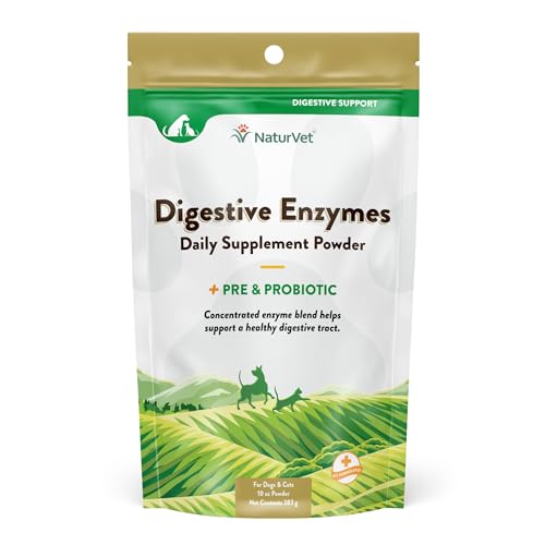 NaturVet – Digestive Enzymes - Plus Probiotics & Prebiotics – Helps Support Diet Change & A Healthy Digestive Tract – for Dogs & Cats – 10 oz Powder