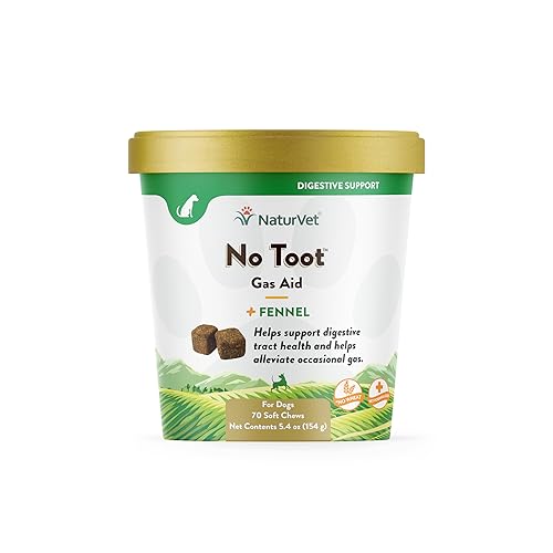 NaturVet – No Toot Gas Aid For Dogs Plus Fennel – 70 Soft Chews | Alleviates Intestinal Gas | Helps Reduce Stool & Urine Odors | 30 Day Supply