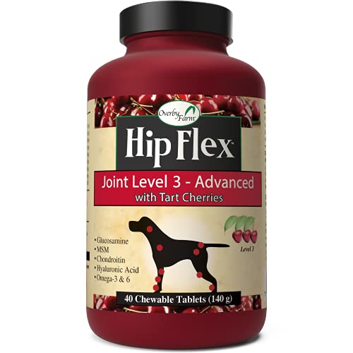 NaturVet Overby Farm Hip Flex Joint Level 3 Advanced Hip & Joint Dog Supplement – Includes Tart Cherries, Glucosamine, MSM, Chondroitin, Omegas, Hyaluronic Acid – 40 Ct. Tablets