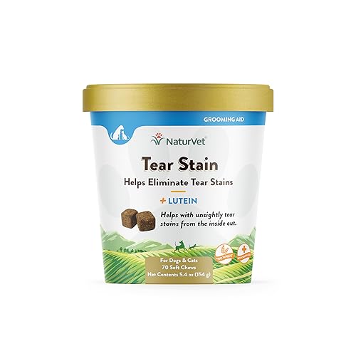 NaturVet – Tear Stain Plus Lutein – Eliminates Unsightly Tear Stains – Enhanced with Cranberry Extract, Marshmallow Root & Oregon Grape Root – for Dogs & Cats – 70 Soft Chews