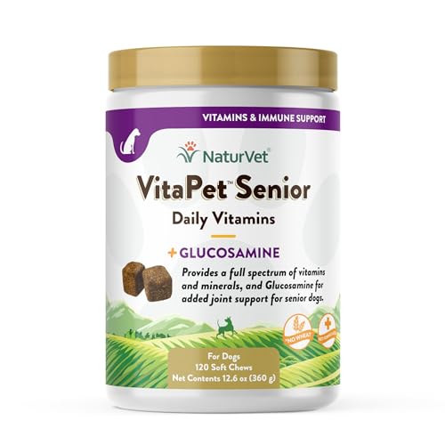 NaturVet VitaPet Senior Daily Vitamin Dog Supplements Plus Glucosamine – Includes Full-Spectrum Vitamins, Minerals – Joint Support for Older, Active Dogs – 120 Ct. Soft Chews