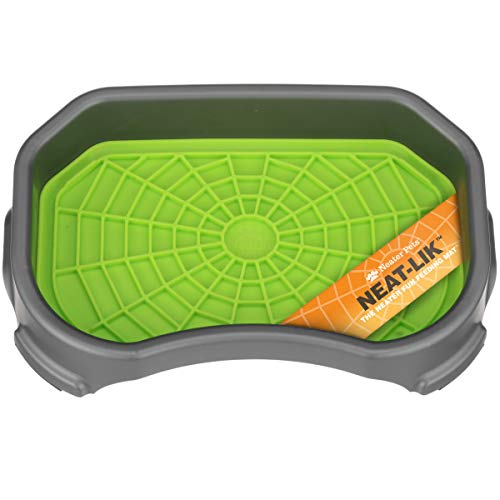 Neater Pets - Neat-LIK Pad with Mess-Proof Tray Keeps Floors Clean - Slow Feeding Pad for Dogs & Cats - Relieves Anxiety & Cures Boredom - Fill Licking Pad with Treats & Food (Green & Gunmetal)