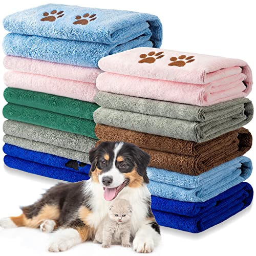 Newwiee 10 Pieces Dog Towels for Drying Dogs Absorbent PET Grooming Towels Microfiber Towel Large 20 x 35 Inch Dog Towel Quick Drying Puppy Bathing Supplies for Dogs, Cats and Other Pets