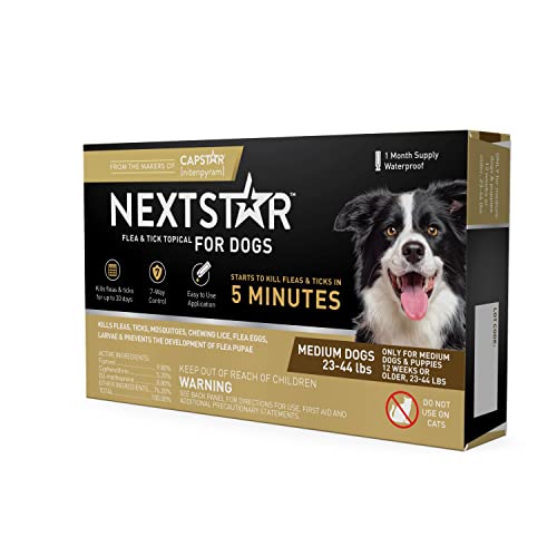 NEXTSTAR Flea and Tick Prevention for Dogs, Repellent, Treatment, and Control, Fast Acting Waterproof Topical Drops for Medium Dogs, 1 Month Dose