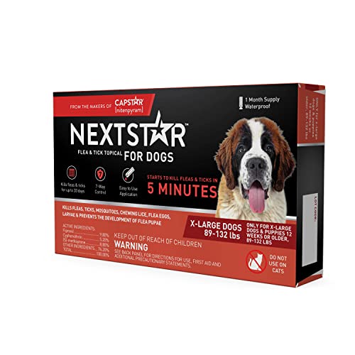 NEXTSTAR Flea and Tick Prevention for Dogs, Repellent, Treatment, and Control, Fast Acting Waterproof Topical Drops for Extra-Large Dogs, 1 Month Dose