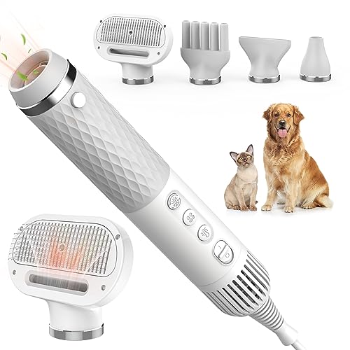 Niesha Dog Dryer, 5 in 1 Portable Handheld Pet Dryer with Smart Temperature Adjustment, Dog Hair Dryer with Grooming Brush for Home, Pet Washing Station, Travel