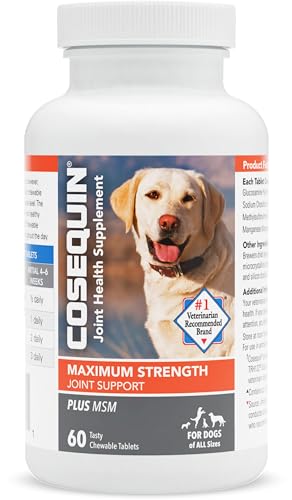 Nutramax Cosequin Maximum Strength Joint Health Supplement for Dogs - With Glucosamine, Chondroitin, and MSM, 60 Chewable Tablets