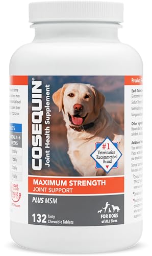 Nutramax Cosequin Maximum Strength Joint Health Supplement for Dogs - With Glucosamine, Chondroitin, and MSM, 132 Chewable Tablets