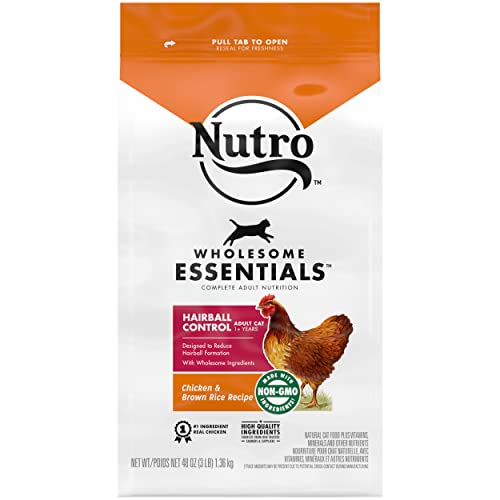 NUTRO WHOLESOME ESSENTIALS Adult Hairball Control Natural Dry Cat Food Farm-Raised Chicken & Brown Rice Recipe, 3 lb. Bag