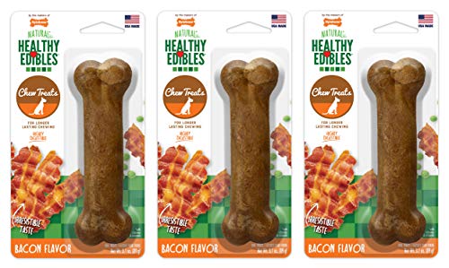 Nylabone 3 Pack of Healthy Edibles Bacon Chew Treats, Wolf, for Dogs Up to 35 Pounds