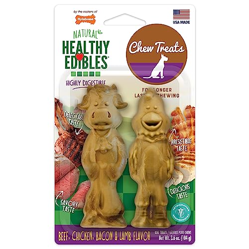 Nylabone Healthy Edibles Farm Friends Grain Free Dog Treats Beef, Chicken, Bacon, & Lamb Large/Giant (2 Count)