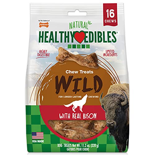 Nylabone Healthy Edibles WILD Natural Long-Lasting Dog Treats - Dog Bone Treats - Bison Flavor, Small (16 Count)