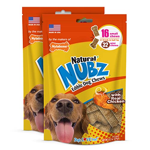 Nylabone Nubz Chicken Treats I All Natural Edible Chew Treats for Dogs l Made in USA l 2 (16 Count) Small - Up to 30 lbs.