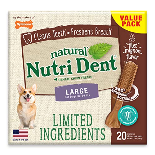 Nylabone Nutri Dent Filet Mignon Dog Dental Chews Large - 30 lbs. to 50 lbs.