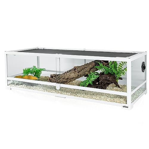 OiiBO 48 Gallon Extra-Long&Low Reptile Glass Terrarium, Front Sliding Door Reptile Tank 48"x18"x13" Large Reptile Amphibians Habitat Enclosure for Snake Bearded Dragon Lizard Crested Gecko(Knock-Down)