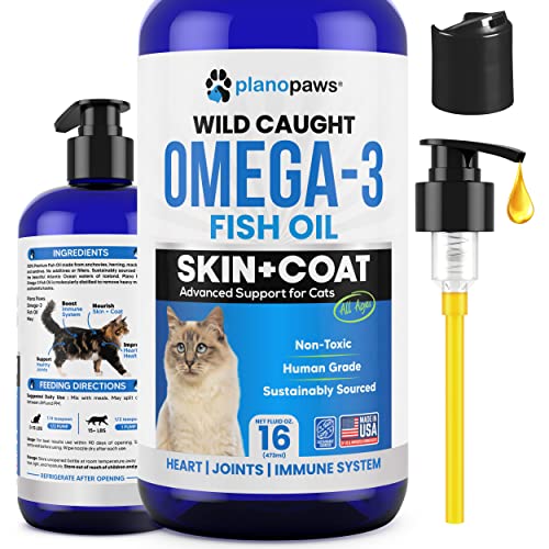 Omega 3 Fish Oil for Cats - Better Than Salmon Oil for Cats - Kitten + Cat Vitamins and Supplements - Cat Health Supplies - Cat Dandruff Treatment - Liquid Fish Oil for Pets - Cat Shedding Products