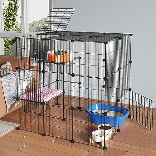 Oneluck 3-Tier 35.4 Inches Large Cat Cages DIY Cat Playpen Detachable Metal Wire Kennels Cats Crate Exercise Extra Place Ideal for 1 Cat