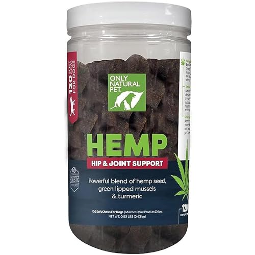 Only Natural Pet Hemp Hip & Joint Support for Dogs - Supplement for Mobility Wellness Pain Relief Healthy Inflammatory & Bone Stiffness - Chews w/Fatty Acid Blend Mussels & Turmeric - 120 Count