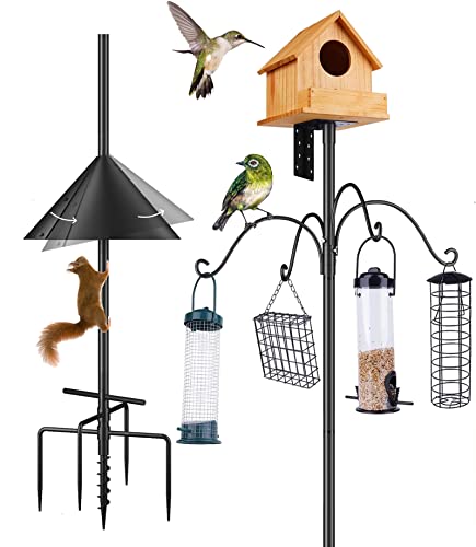 Optimech 92 Inch Bird House Pole for Garden, Bird Feeder Poles with Squirrel Proof Baffle 4 Shepherd Hooks,Heavy Duty Stand 5-Prong Anchor Feeding Station (Bird House NOT Included)