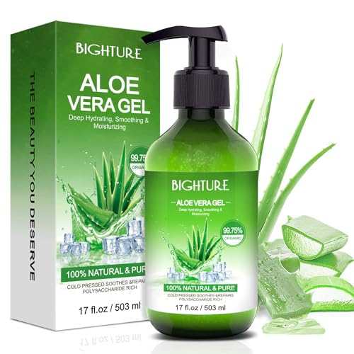 Organic 100% Aloe Vera Gel and Lotion for Face Skin 17 fl oz - Moisturizer for Face, Scalp, Hair, Gel for Sunburn Relief, Cold Pressed, Vegan, Unscented