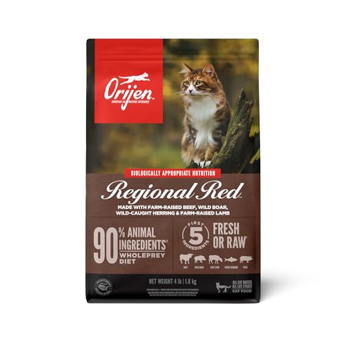 ORIJEN REGIONAL RED Dry Cat Food, Grain Free Cat Food for All Life Stages, With WholePrey Ingredients, 4lb