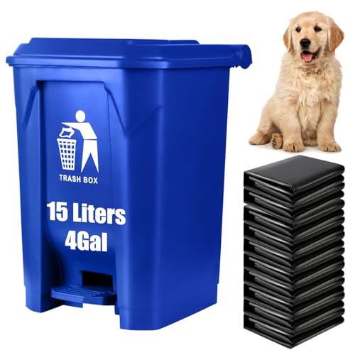 Outdoor Dog Poop Trash Can Pet Waste Station Dog Waste Trash Can Dog Waste Disposal Container Dog Poop Garden Yard Home Kitchen With Pedal, Lid, Removable Inner Bin Bucket, Large Waste Bag, Blue