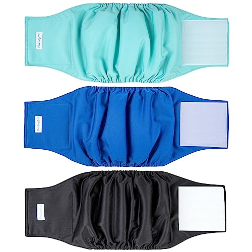 Paw Legend Washable Dog Belly Band Wrap Diapers for Male Dog | High Absorbing Puppy & Doggy Diapers Male (3 Pack,Blue,Aqua,Black,Medium)